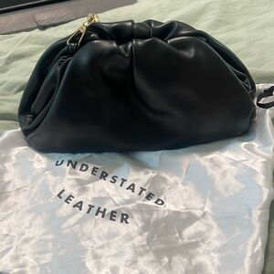 Understated Leather  clutch with gold chain NWOT